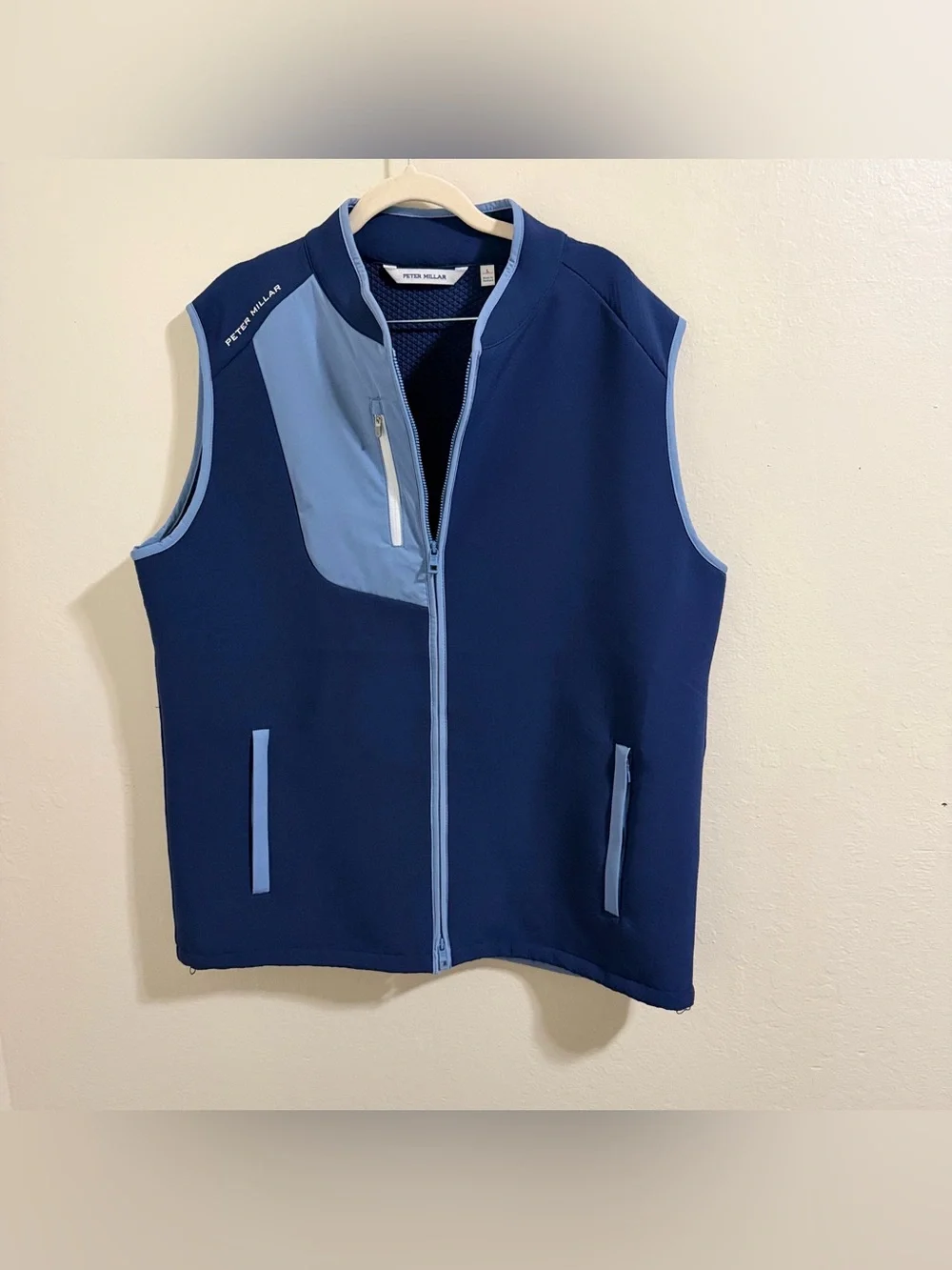 Peter Millar Crown Sport Squallblock Vest Navy Blue Golf Full Zip Men's Large